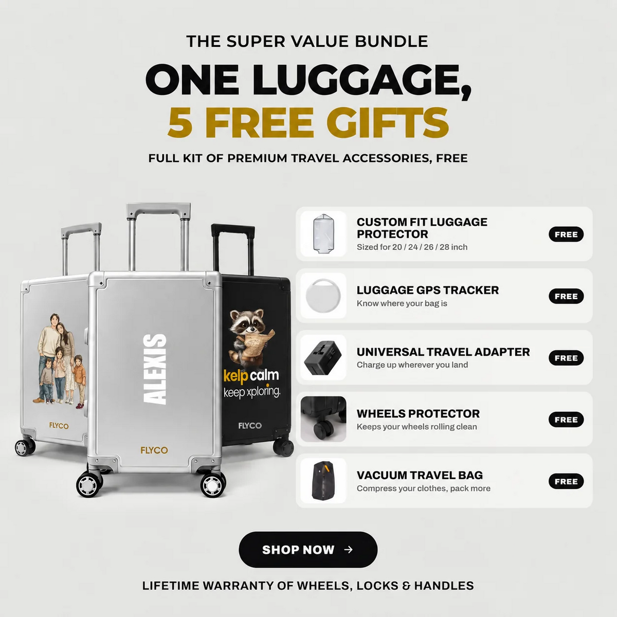 One luggage, 5 free gifts - The Super Value Bundle
