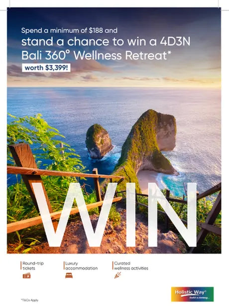 Holistic Way spend and win campaign artwork for a 4D3N Bali wellness retreat