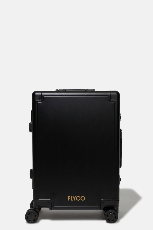 FLYCO black aluminium luggage — front view