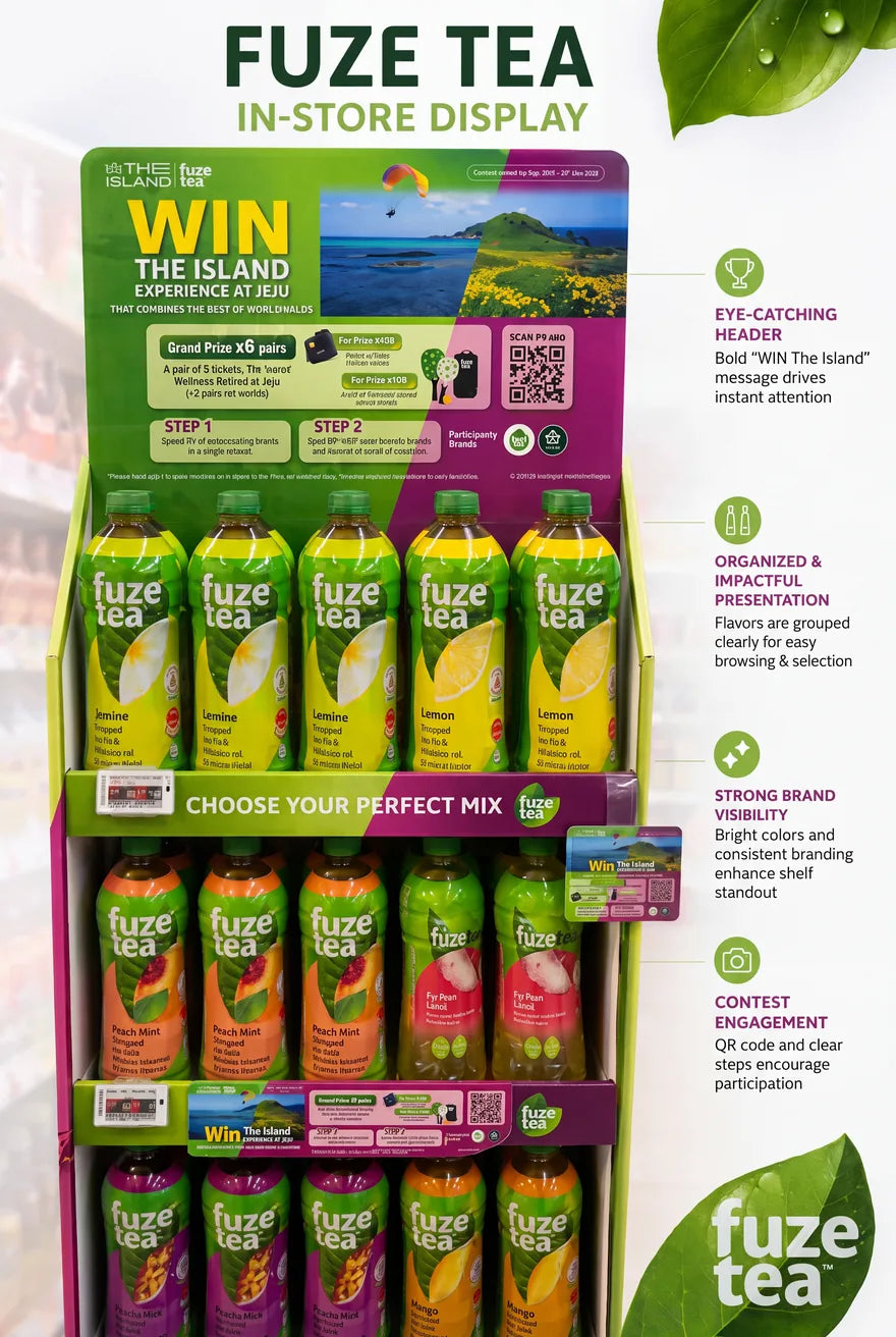 Fuze Tea in-store display with spend and win mechanic